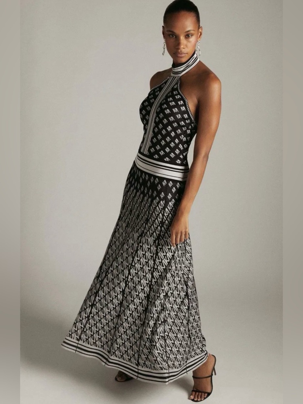 Karen Millen Black and White Halter Maxi Dress